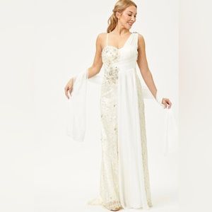 NWT - Ivory Embellished Asymmetrical Straps Wedding Dress - Size 8
